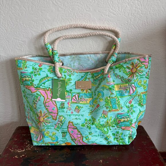 Lilly Pulitzer Handbags - Lilly Pulitzer Pop Party Florida Shoreline Tote - NWT